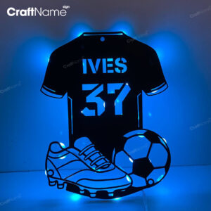 Personalized Soccer Player Metal Wall Art Led Light, Custom Football Name Metal Sign
