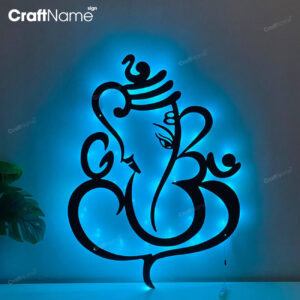 Custom Ganesha Metal Wall Art LED Light, Personalized Hindu Elephant Name Sign
