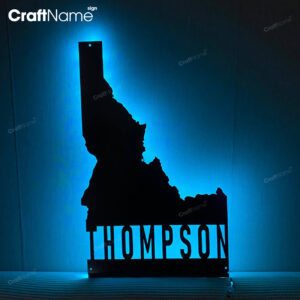 Custom Idaho Map Metal Wall Art LED Lights, Personalized Idaho State Name Sign
