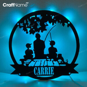 Custom Daughter Father Son Fishing Metal Wall Art LED Light, Home Décor, Family Gift Ideas