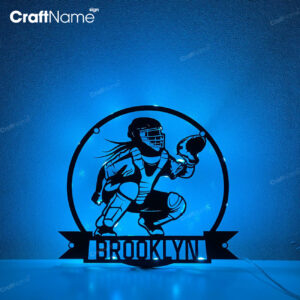 Custom Softball Catcher Metal Wall Art LED Light, Ideal for Home Decor & Gift