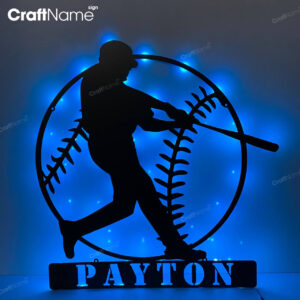 Custom Baseball Metal Wall Art LED Light - Personalized Softball Player Name Sign Home Decor - Ideal for Home Decor & Gift