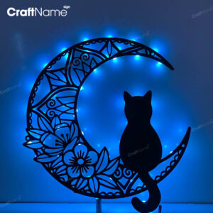 Black Cat On The Moon Metal Wall Art with LED Light - Moon Cat Sign Home Decor - Ideal for Home Decor & Gift