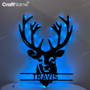 Custom ELK Deer Hunting Metal Wall Art LED Light, Custom Buck Head Deer Name Sign