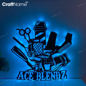 Custom Barber Shop Metal Wall Art With LED Light, Personalized Barber Shop Name Sign Decoration For Room, Hairstyle List Metal Home Decor