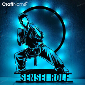 Custom Boy Karate Martial Arts Metal Wall Art with LED Light - Personalized Karate Name Sign Home Ryukyuan Martial Arts Decoration -