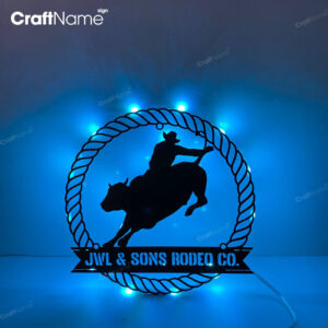 Custom Bull Rider Metal Wall Art LED Light | Personalized Rodeo Name Sign | Home Decor Cowboy Riding Bull Decoration