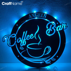 Custom Cocktail And Coffee Bar Metal Wall Art LED Light - Personalized Coffee Lover Name Sign Home Decor - Ideal for Home Decor & Gift