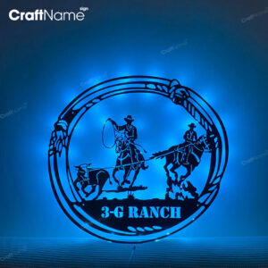 Custom Cowboy Roping Metal Wall Art LED Light - Personalized Tie Down Roper Name Sign Home Decor - Ideal for Home Decor & Gift