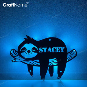 Custom Cute Sloth Metal Wall Art LED Light - Personalized Funny Lazy Sloth Lover Name Sign Home Decor - Ideal for Home Decor & Gift
