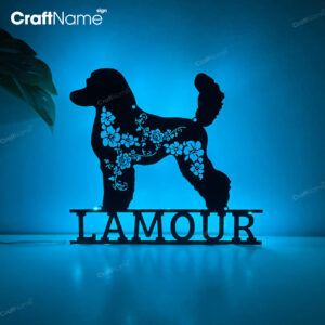 Custom FLoral Poodle Metal Wall Art LED Light - Personalized Flower Dog Lover Name Sign Home Decor - Ideal for Home Decor & Gift
