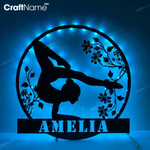 Custom Female Gymnastics Metal Wall Art LED Light - Personalized Girl Gymnast Name Sign Home Decor - Ideal for Home Decor & Gift