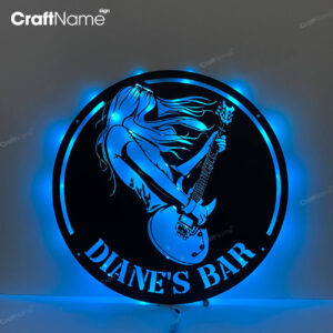 Custom Girl Play Guitar Metal Wall Art Led Light Personalized Rock And Roll Name Sign Home Decor Music Room Decoration Singer Birthday Xmas