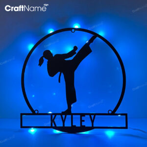 Custom Girl Taekwondo Martial Arts Metal Wall Art with LED Light - Personalized Kid Tae Kwon Do Name Sign Home - Kidroom decor
