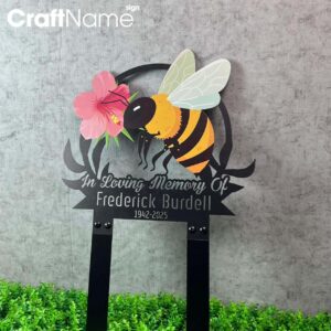 Personalized Flower Bee Memorial Plaque, Bee Metal Stake Sign, Sympathy Sign, Grave Marker, Remembrance Stake, Garden Decor, Mom Loss