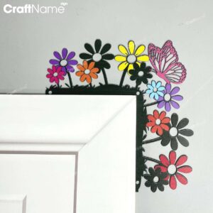 Flower Butterfly Garden Door Corner Colorful Metal Wall Art, Flower Door Topper, Flower Door Hanging, Butterfly Bedroom Door Decoration