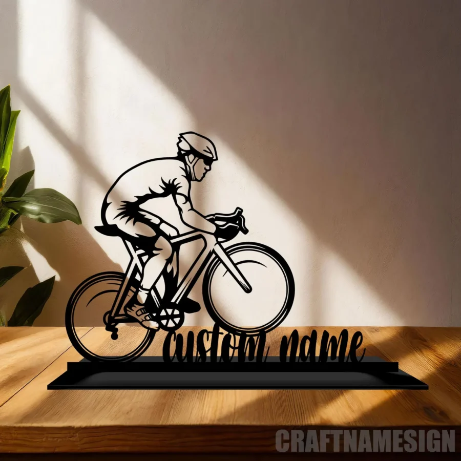 Custom Cycling Metal Office Table Decoration, Personalized Cyclist Sculpture Kawaii Table Sign, Office Decor For Man Desk Sign, Biker Gifts