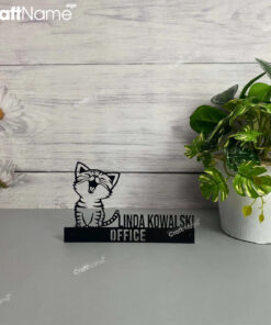Custom Wooden Desk Name Plate for Cat Lovers