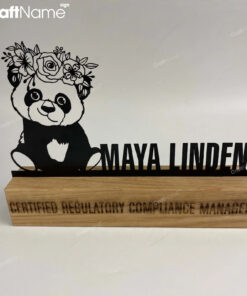 Personalized Wooden Floral Panda Bear Desk Name Plate